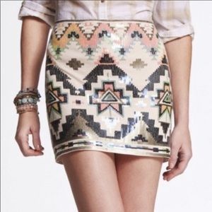 Express Aztec Sequined Mini Skirt